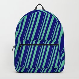 [ Thumbnail: Aquamarine and Blue Colored Stripes/Lines Pattern Backpack ]