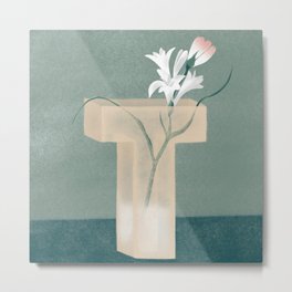 Vase T Tuberose Metal Print | Type, Floral, Drawing, Vase, T, Nature, Alphabet, Digital, Flower, Plant 