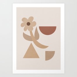 Mid Century, Abstract Floral, Neutral Tones Art Print