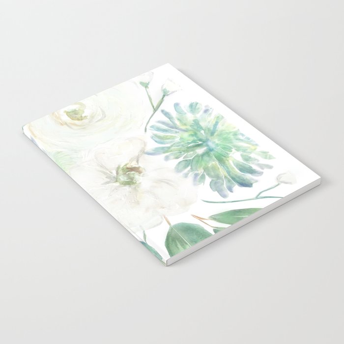 Handmade white flowers watercolor composition  Notebook