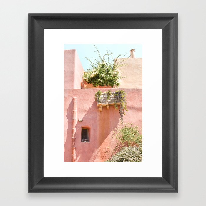 Orange House with Green Plants, Greece Travel Photography, Traditional Villa in Kythira Island Framed Art Print