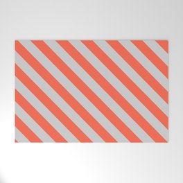 [ Thumbnail: Light Grey and Red Colored Striped/Lined Pattern Welcome Mat ]
