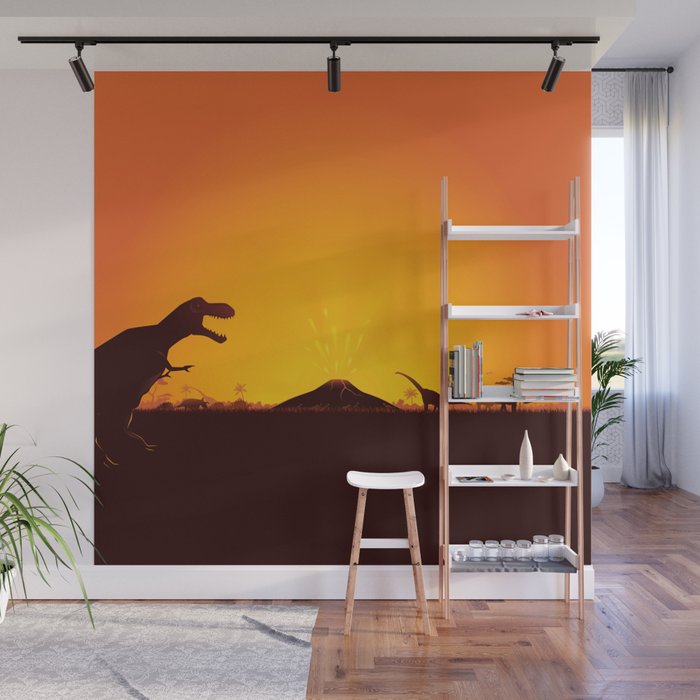 Dinosaurs with volcano  Wall Mural