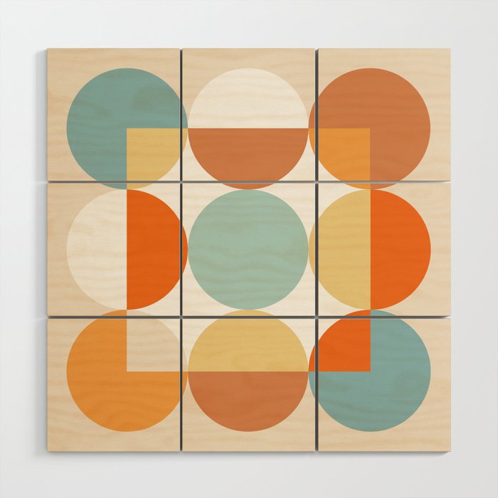 Colourful Dots and Square 2 - Geometric Summer blue Wood Wall Art