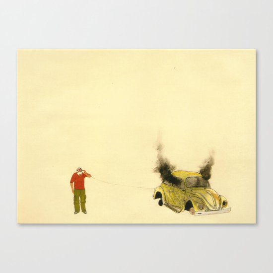 man listening a car burning Canvas Print
