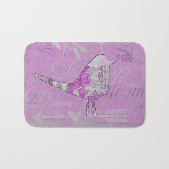 pink bird typography collage Bath Mat