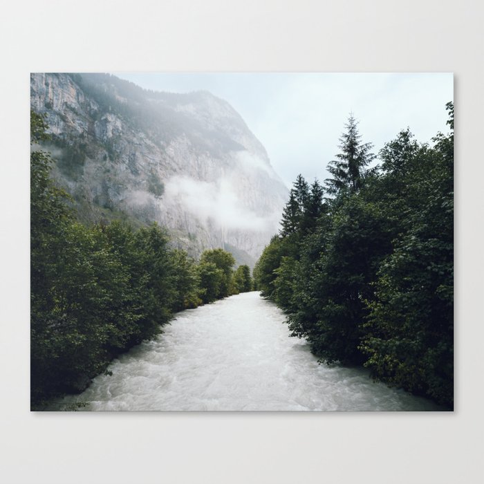 Wild river, Lauterbrunnen, Switzerland | Dark travel photography | Landscape in forest Canvas Print