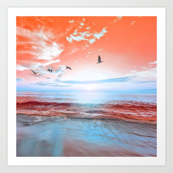 The Orange Sunrise in Sea Side Art Print