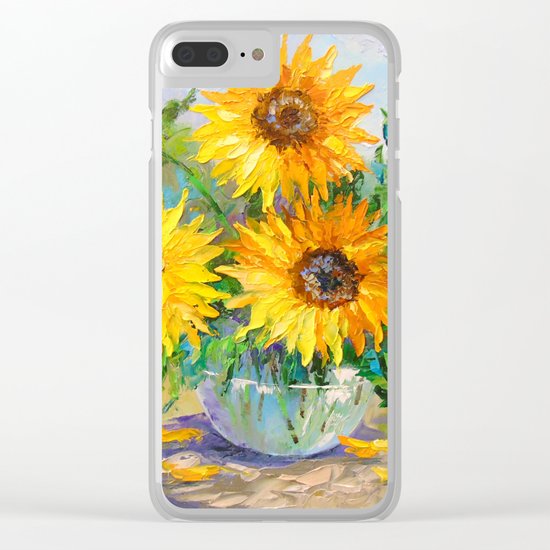 Bouquet of sunflowers on the table Clear iPhone Case