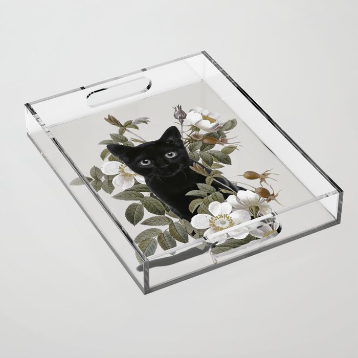 Cat With Flowers Acrylic Tray
