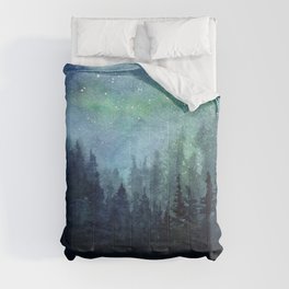 Watercolor Galaxy Nebula Northern Lights Painting Comforter