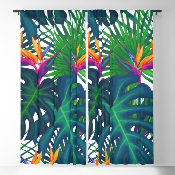 Tropical Greenery Jungle Leaves Paradise Watercolor  Blackout Curtain