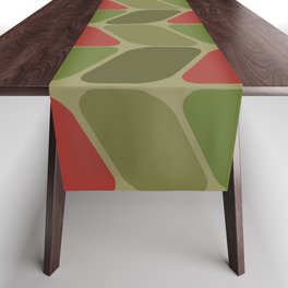 Vintage Diagonal Rectangles Olive Green Red Table Runner