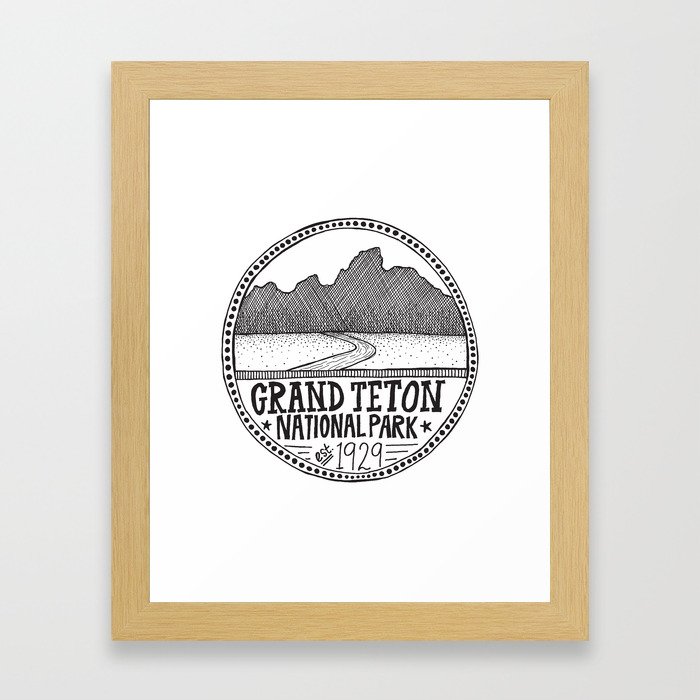 Grand Teton National Park Illustration Framed Art Print