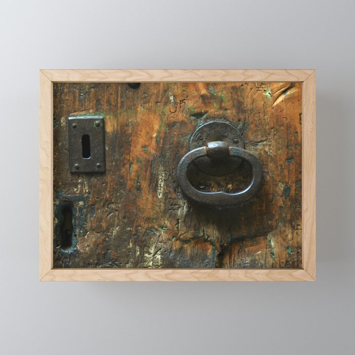 Old Wooden Door with Keyholes Framed Mini Art Print
