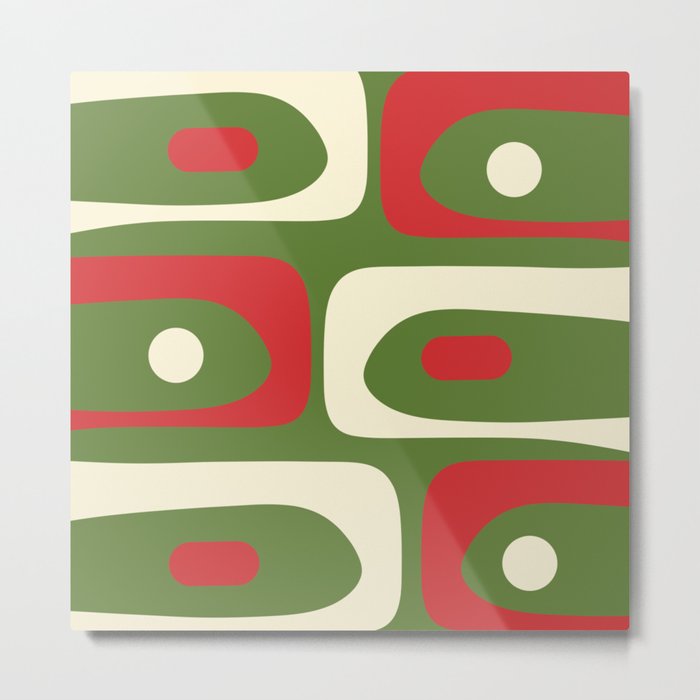 Piquet Mid-Century Modern Minimalist Abstract in Retro Christmas Green, Red, and Cream Metal Print