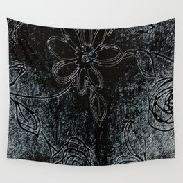 Black grey abstract flowers vintage velvet look design Wall Tapestry