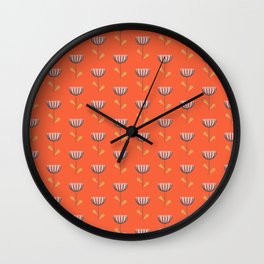 Scandi Folk Flowers Pattern in Orange Wall Clock
