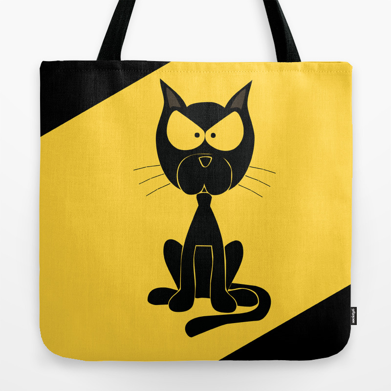 The Angry Cat Print Animal Comic Cartoon Design Tote Bag By
