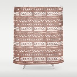 Brown and White Bow Tie Zig Zag Mud Cloth Pattern Shower Curtain