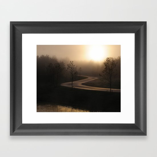 The long and winding misty and moody road Framed Art Print