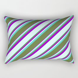 [ Thumbnail: Turquoise, Dark Olive Green, Dark Violet & Light Cyan Colored Striped/Lined Pattern Rectangular Pillow ]