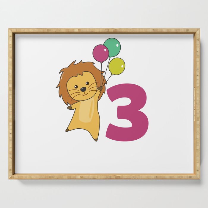 Lion Third Birthday Balloons For Kids Serving Tray