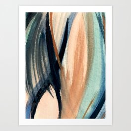 Waves - a pretty minimal watercolor abstract in blues, pinks, and browns Art Print