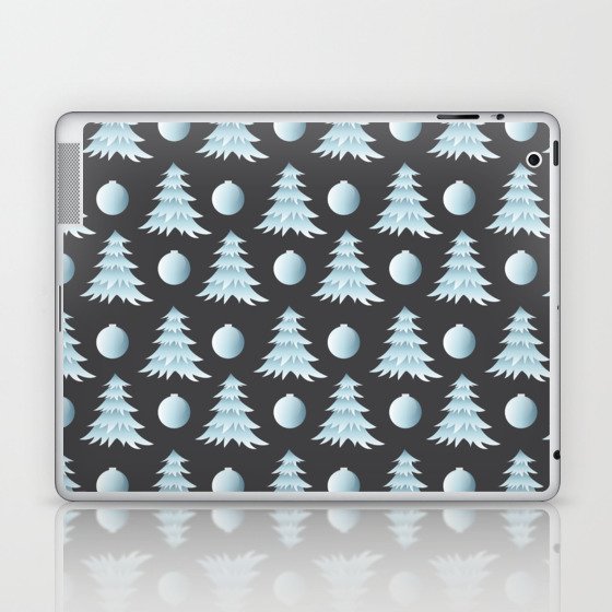 Christmas Pattern Tree Bauble Grey Blue Laptop & iPad Skin