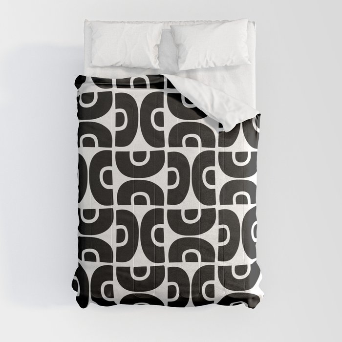Groovy Mid Century Modern Pattern Black and White Comforter