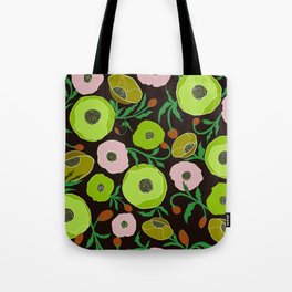 Poppy flower pattern green and pink florals Tote Bag