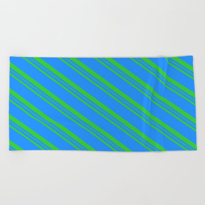 Blue & Lime Green Colored Pattern of Stripes Beach Towel