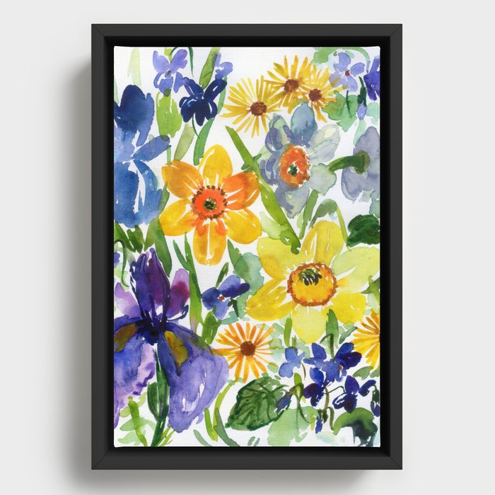 irises and daffodils: spring vibe Framed Canvas