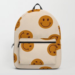 70s Retro Smiley Face Pattern Backpack | Brown, Yellow, 1970S, Hippie, 1960S, Smileyface, 60S, Peace, Happyface, Happy 