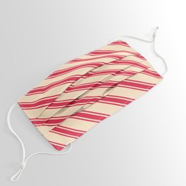 [ Thumbnail: Bisque & Crimson Colored Pattern of Stripes Face Mask ]
