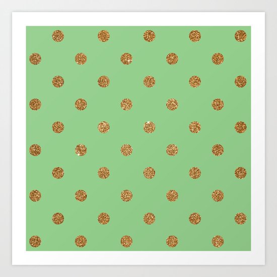 Sea Green Gold Glitter Dots Art Print