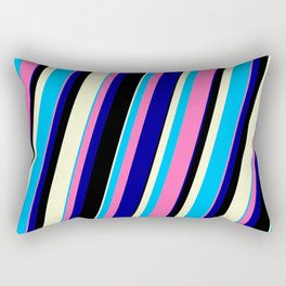 [ Thumbnail: Vibrant Deep Sky Blue, Hot Pink, Dark Blue, Black, and Light Yellow Colored Lines/Stripes Pattern Rectangular Pillow ]