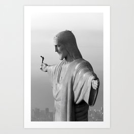 Christ the Redeemer, Rio de Janeiro, Brazil death defying dare devil black and white photography Art Print