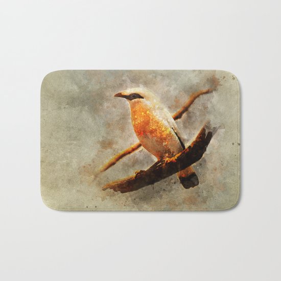 Orange and white bird on the branch Bath Mat