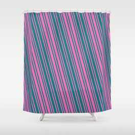 [ Thumbnail: Hot Pink and Teal Colored Pattern of Stripes Shower Curtain ]