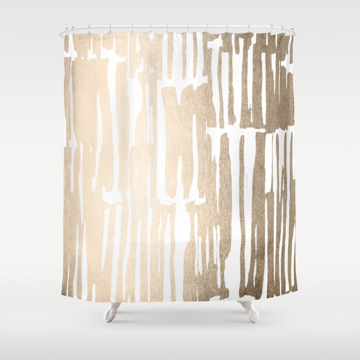 White Gold Sands Bamboo Stripes Shower Curtain