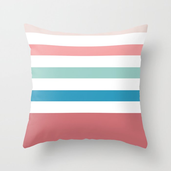Flamingo, blue and green stripes  Throw Pillow