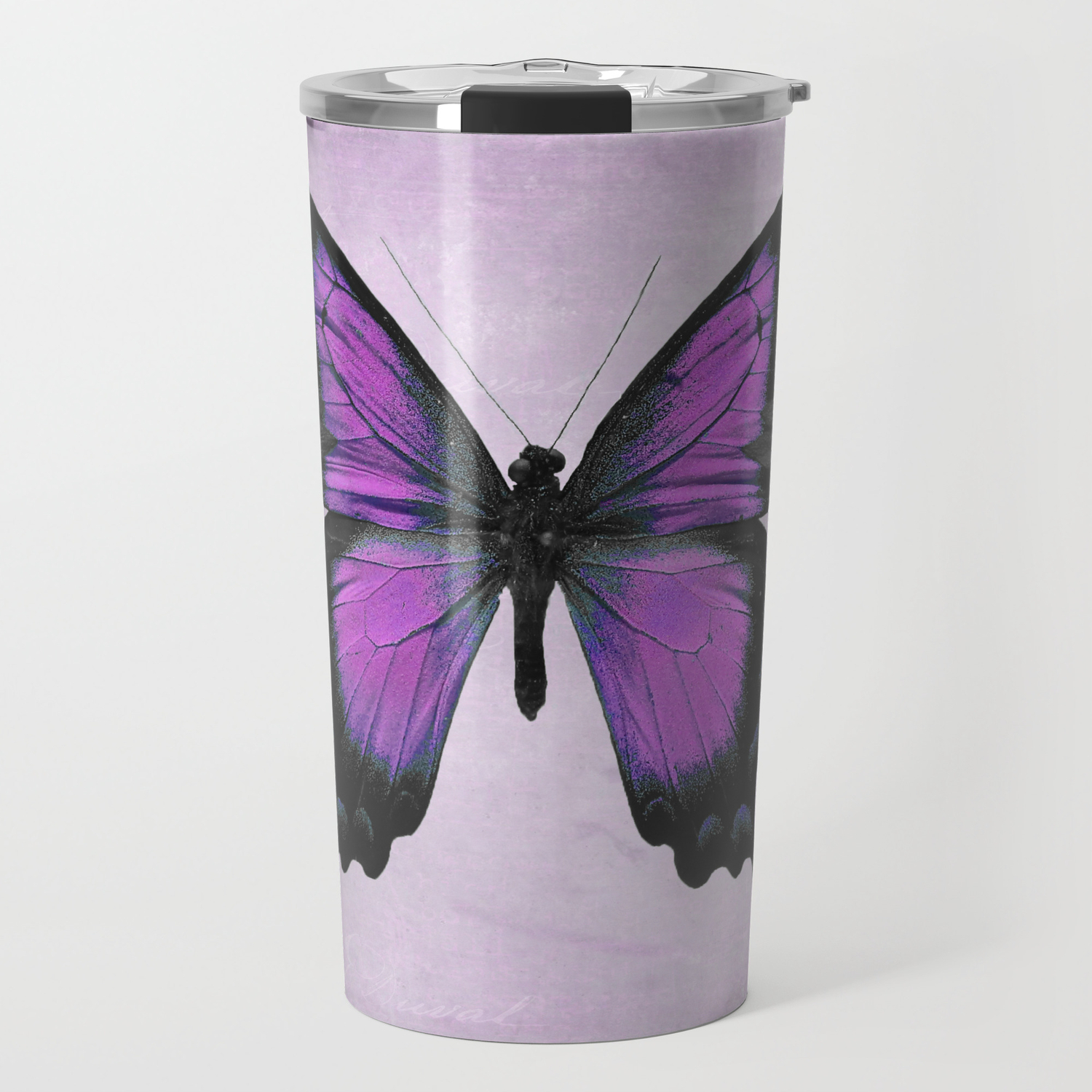 Purple And Radiant Orchid Butterfly Travel Mug By