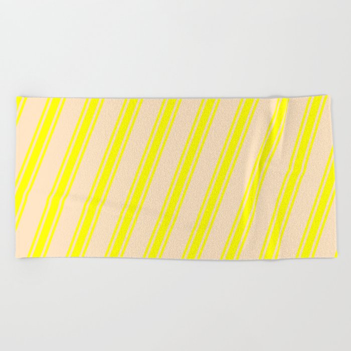 Bisque & Yellow Colored Stripes/Lines Pattern Beach Towel