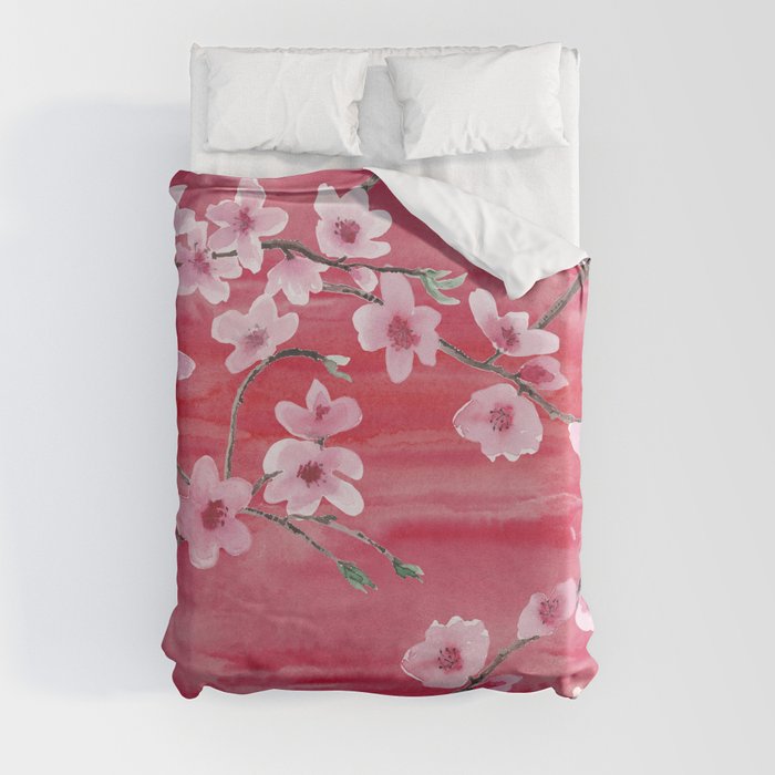 Seamless pattern with Beautiful Cherry blossom flowers, Sakura branch flowers Watercolor painting Duvet Cover