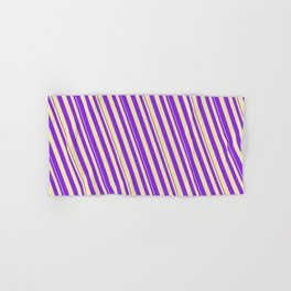 [ Thumbnail: Purple and Pale Goldenrod Colored Striped/Lined Pattern Hand & Bath Towel ]
