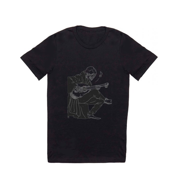 Minstrel playing guitar,grim reaper musician cartoon,gothic skull,medieval skeleton,death poet illus T Shirt