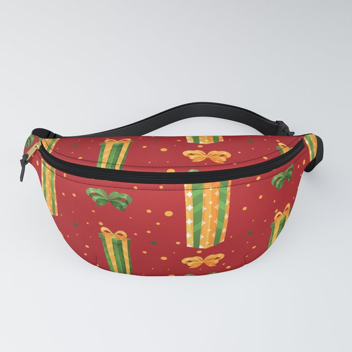 Christmas Pattern Yellow Green Gifts Bow Fanny Pack