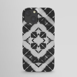 Shibori style black and white diagonal striped tile iPhone Case