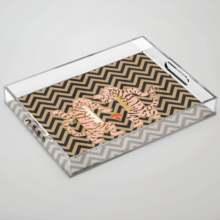 Dancing tiger Zig zag tiger – dark sand Acrylic Tray